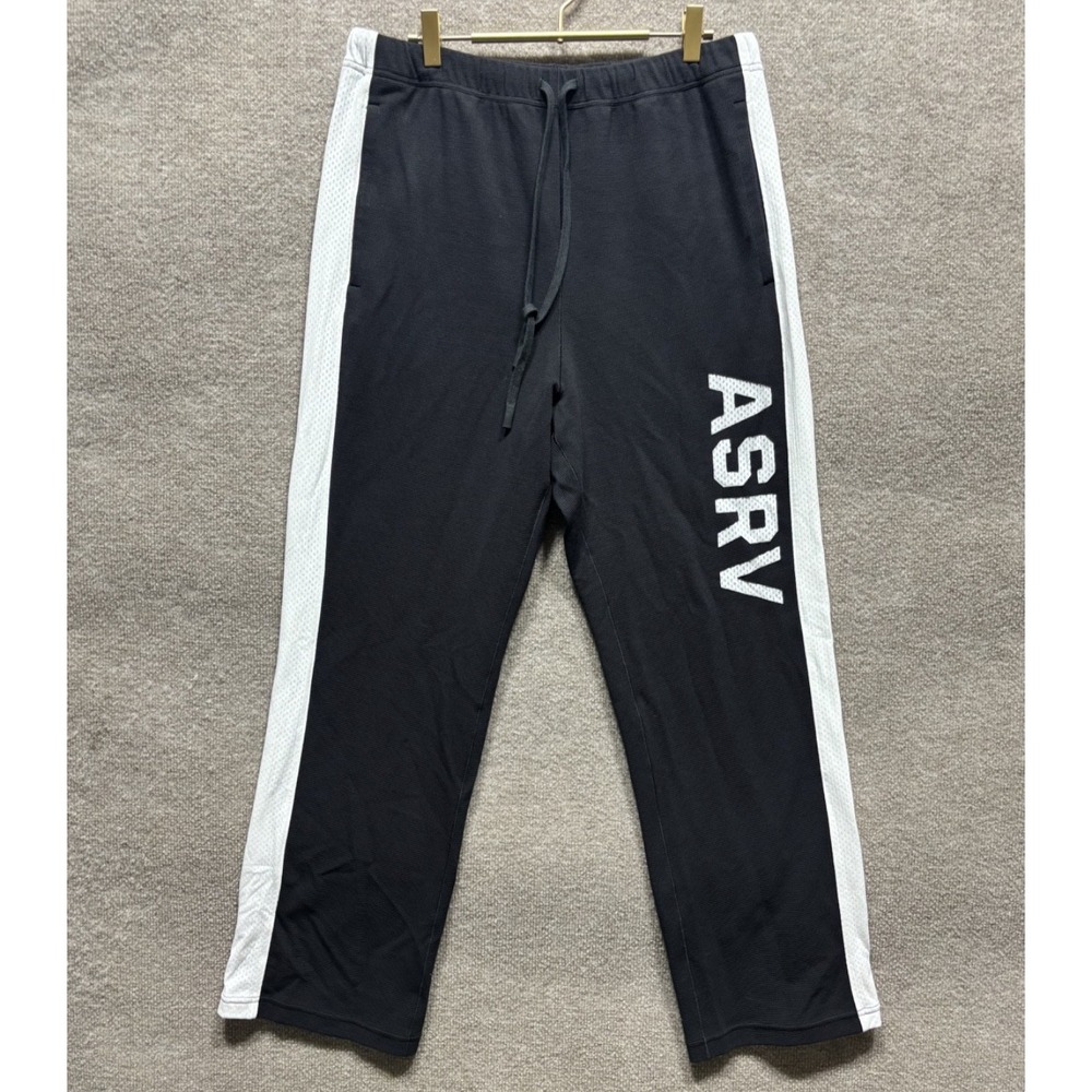 ASRV Straight Leg Trackpants Mens Large Black Side Stripe White Athleisure EUC